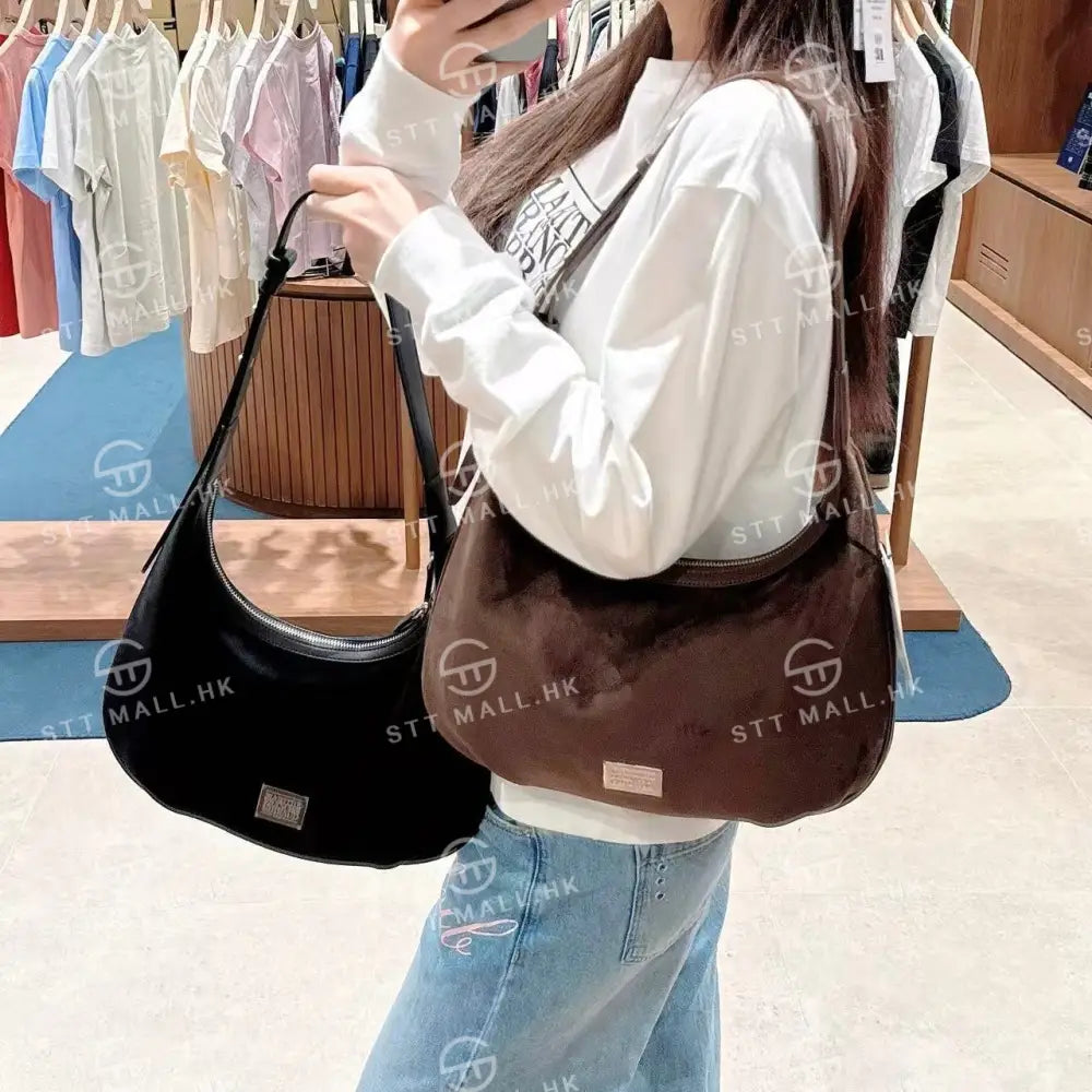韓國 Marithe Francois Girbaud Classic Logo Round Suede Shoulder Bag【MD021】 Brown 一般商品