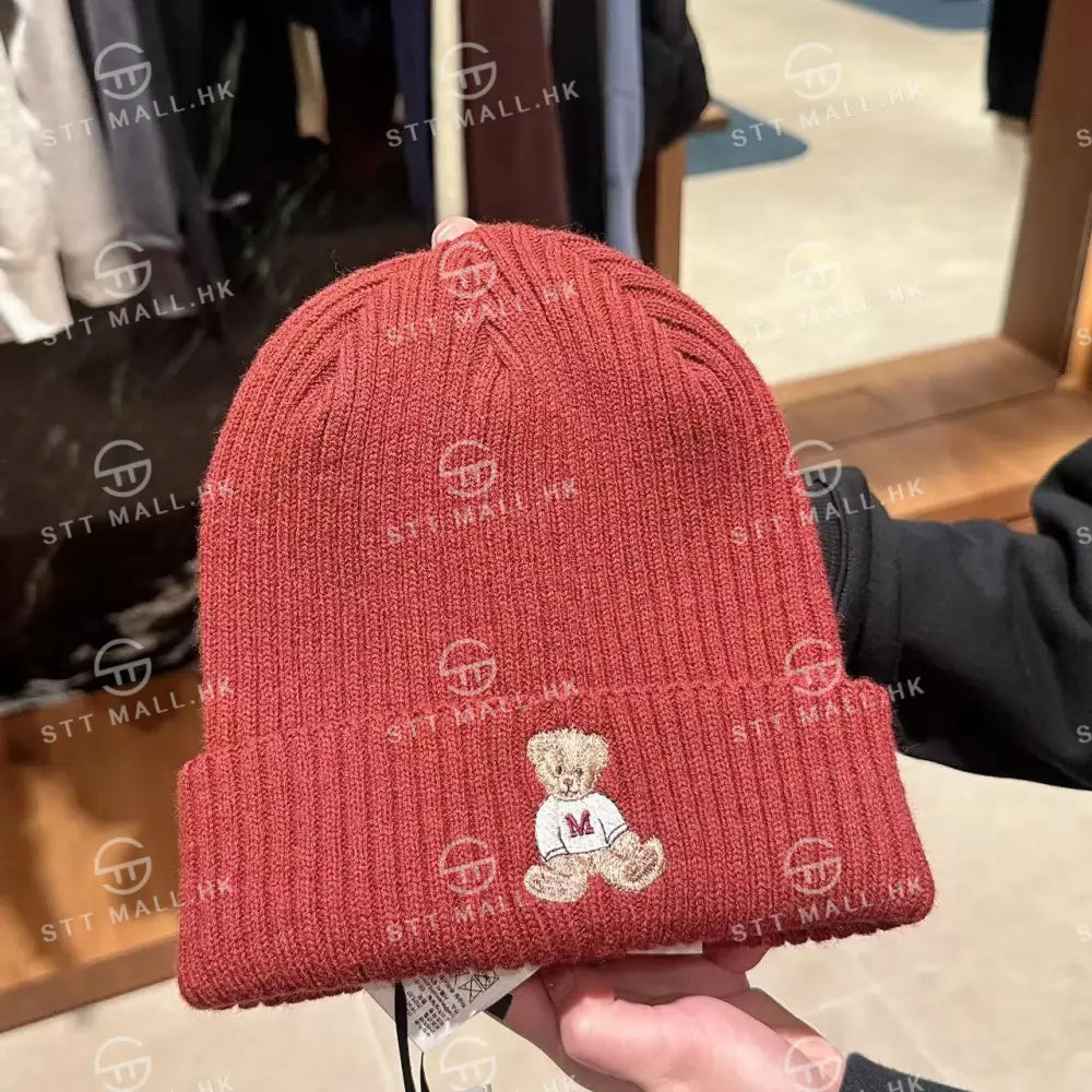 韓國 Marithe Francois Girbaud Doodle Bear Beanie【MD075】 Burgundy 一般商品