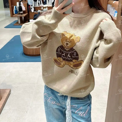 韓國 Marithe Francois Girbaud Doodle Bear Knit Pullover【MD055】 Beige / S 一般商品