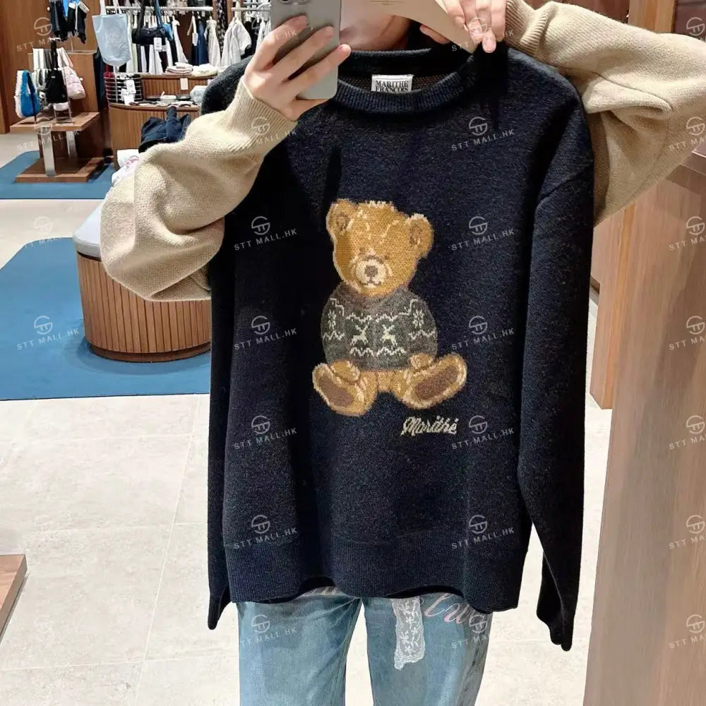 韓國 Marithe Francois Girbaud Doodle Bear Knit Pullover【MD055】 Navy / S 一般商品