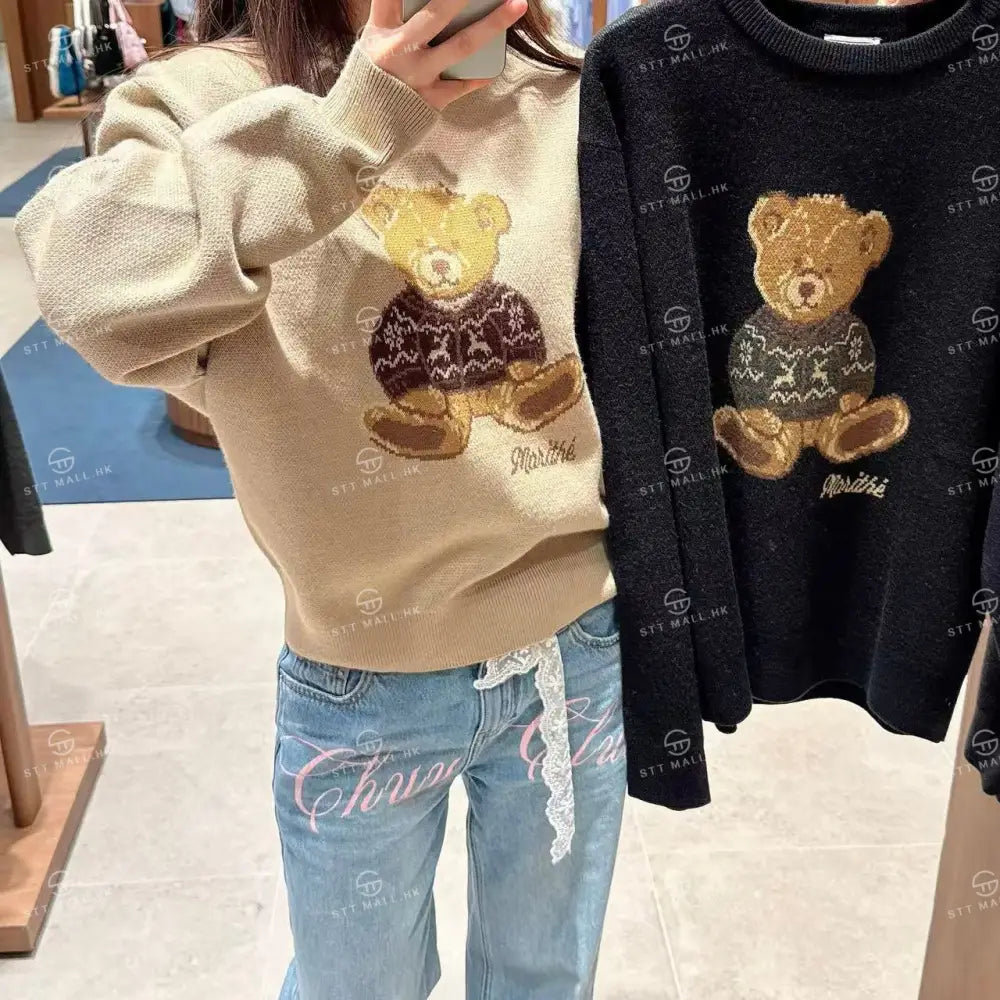 韓國 Marithe Francois Girbaud Doodle Bear Knit Pullover【MD055】 一般商品
