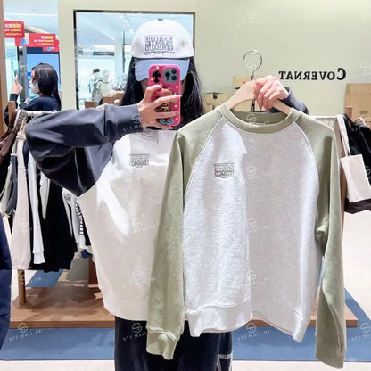 韓國 Marithe Francois Girbaud Small Classic Logo Color Block Sweatshirt【MD136】 Khaki / S 一般商品