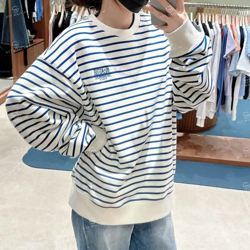 韓國 Marithe Francois Girbaud Small Classic Logo Stripe Sweatshirt【MD132】 一般商品