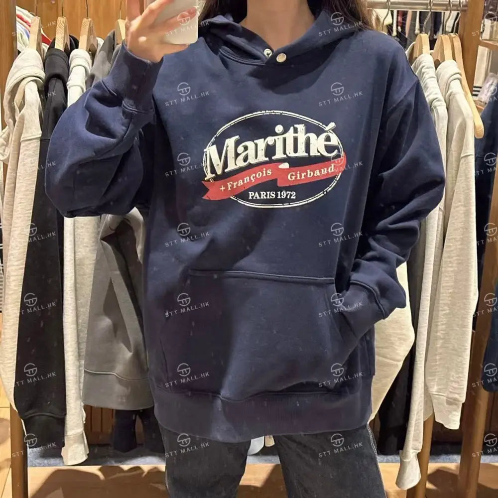 韓國 Marithe Francois Girbaud Vintage Stamp Graphic Hoodie (Brushed) 【MD044】 Navy / S 一般商品