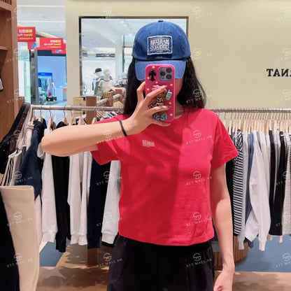 韓國 Marithe Francois Girbaud W Antique Classic Logo Slim Crop Tee【MD151】 Red / S 一般商品