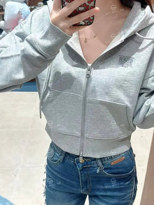 韓國 Marithe Francois Girbaud W Back Classic Logo Crop Hoodie【MD089】