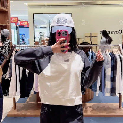 韓國 Marithe Francois Girbaud W Block Classic Logo Raglan Crop Sweatshirt【MD131】 一般商品