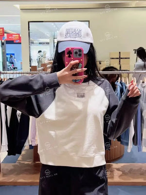 韓國 Marithe Francois Girbaud W Block Classic Logo Raglan Crop Sweatshirt【MD131】