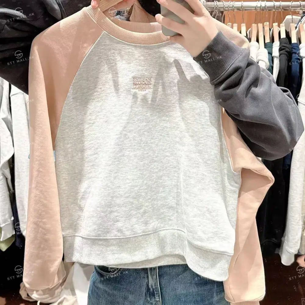 韓國 Marithe Francois Girbaud W Block Classic Logo Raglan Crop Sweatshirt【MD131】 Coral Pink / S 一般商品