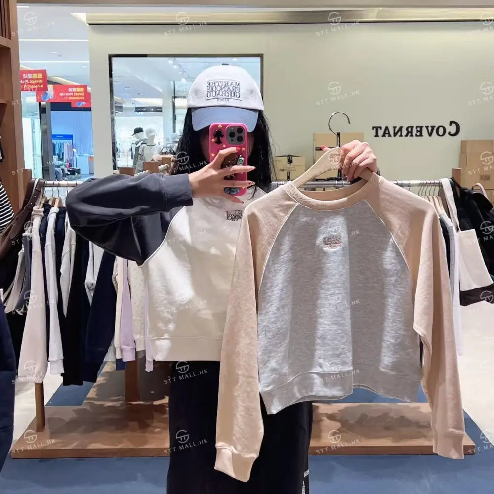 韓國 Marithe Francois Girbaud W Block Classic Logo Raglan Crop Sweatshirt【MD131】 一般商品