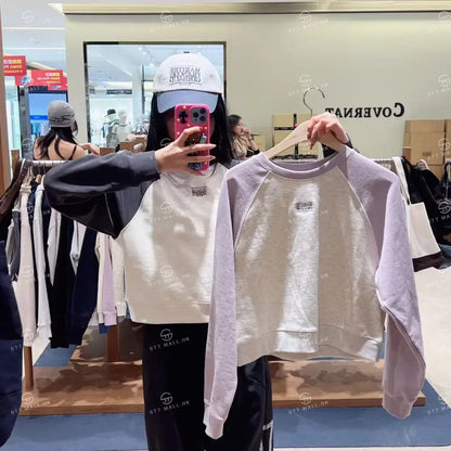 韓國 Marithe Francois Girbaud W Block Classic Logo Raglan Crop Sweatshirt【MD131】 一般商品