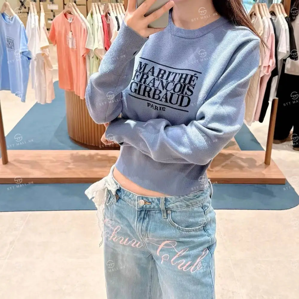 韓國 Marithe Francois Girbaud W Classic Logo Crop Knit【MD051】 一般商品