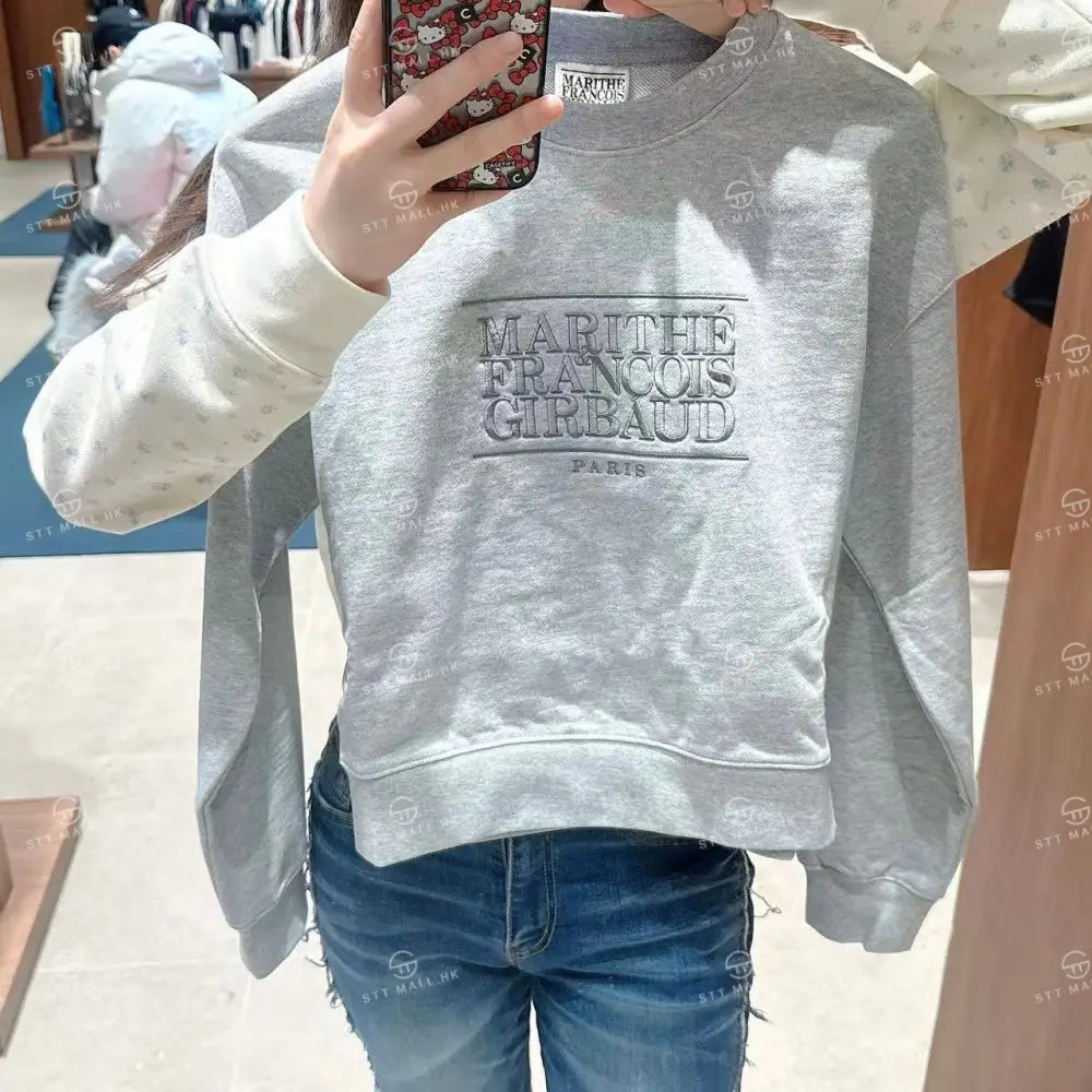 韓國 Marithe Francois Girbaud W Classic Logo Crop Sweatshirt【MD088】 Heather Gray / S 一般商品