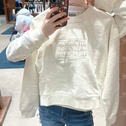 韓國 Marithe Francois Girbaud W Classic Logo Crop Sweatshirt【MD088】 Ivory / S 一般商品