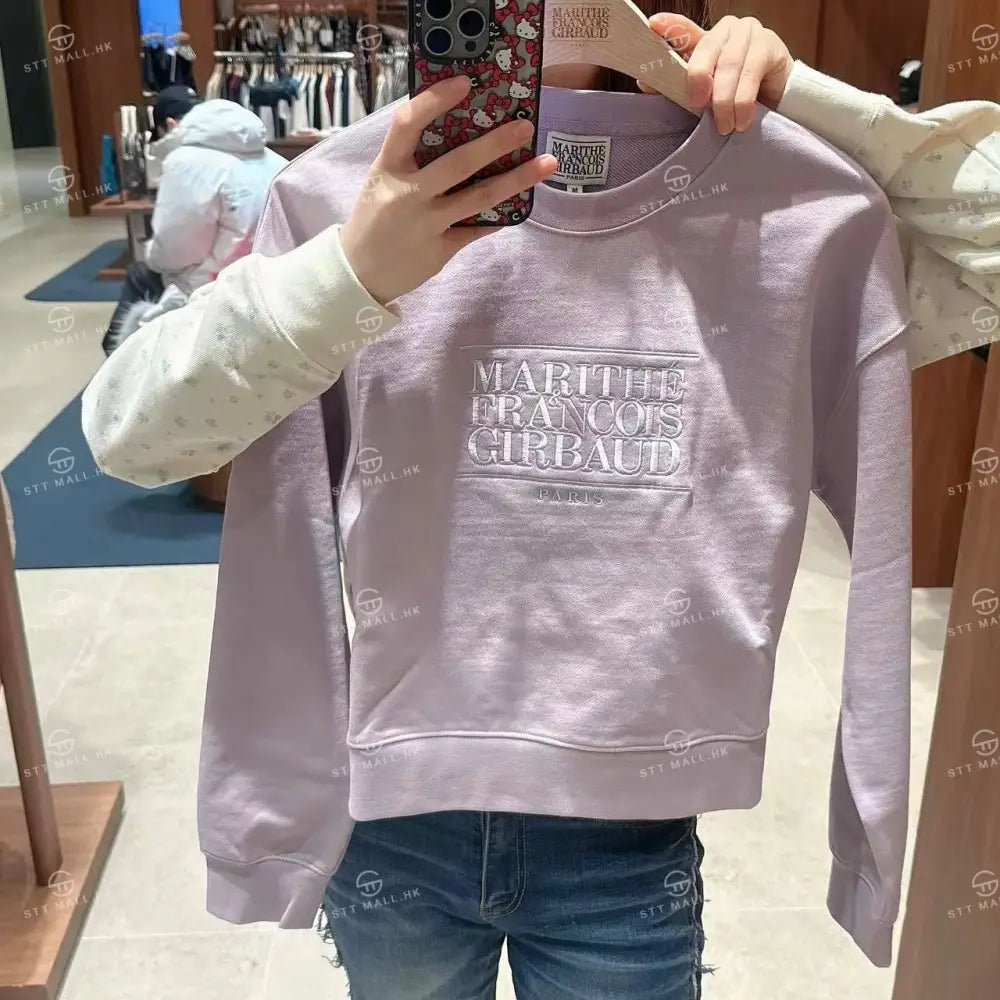 韓國 Marithe Francois Girbaud W Classic Logo Crop Sweatshirt【MD088】 Lavender / S 一般商品