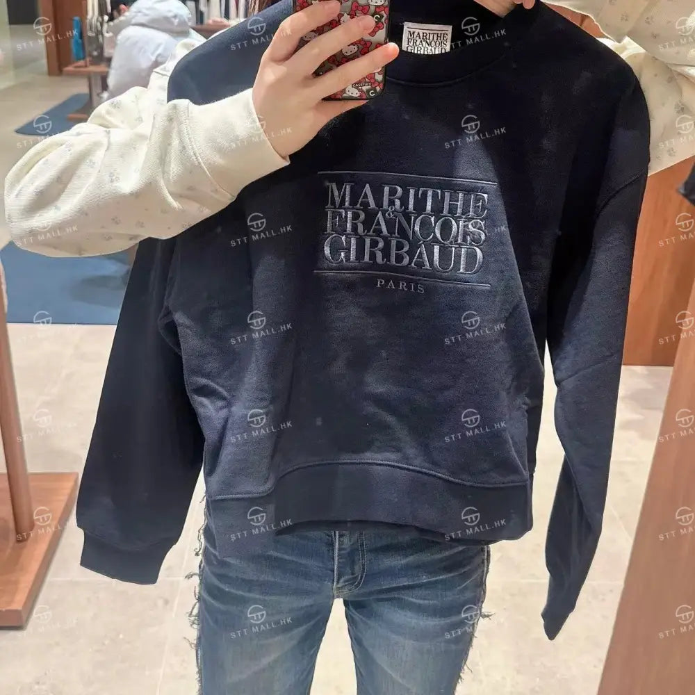 韓國 Marithe Francois Girbaud W Classic Logo Crop Sweatshirt【MD088】 Navy / S 一般商品