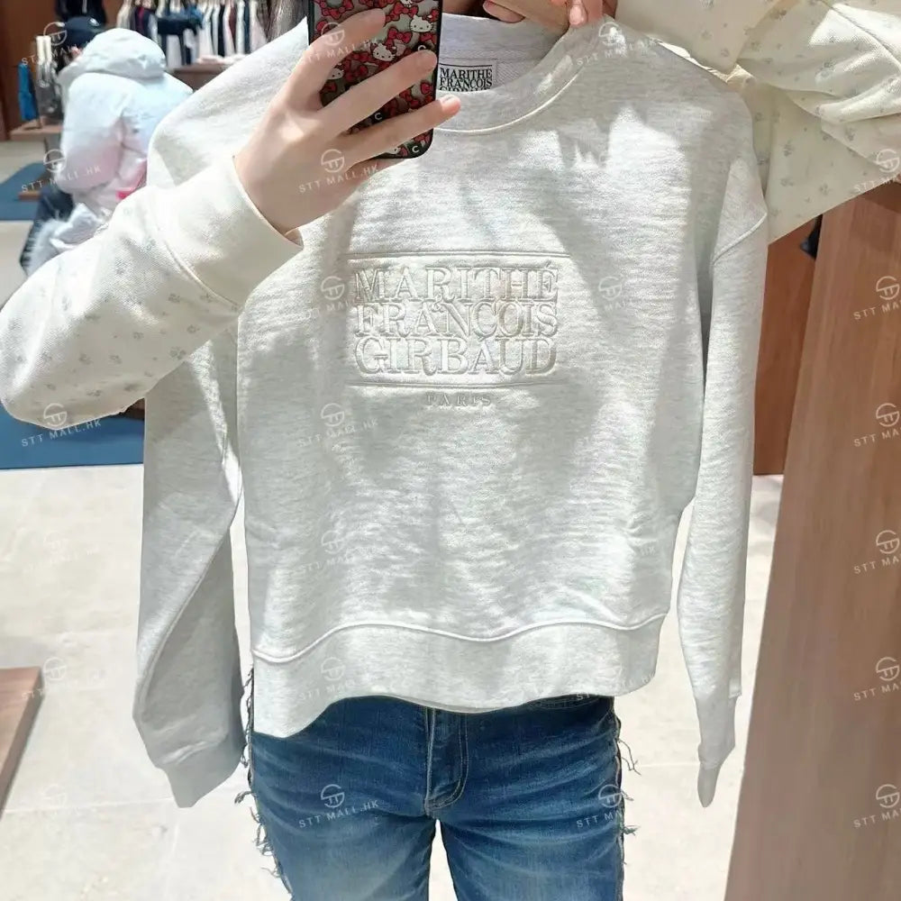 韓國 Marithe Francois Girbaud W Classic Logo Crop Sweatshirt【MD088】 Oatmeal / S 一般商品