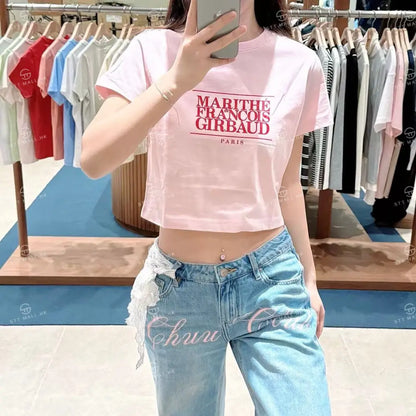 韓國 Marithe Francois Girbaud W Classic Logo Crop Tee【MD043】 Baby Pink / S 一般商品