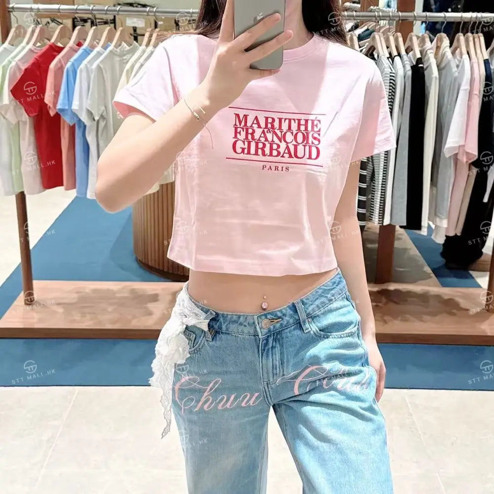 韓國 Marithe Francois Girbaud W Classic Logo Crop Tee【MD043】 Baby Pink / S 一般商品