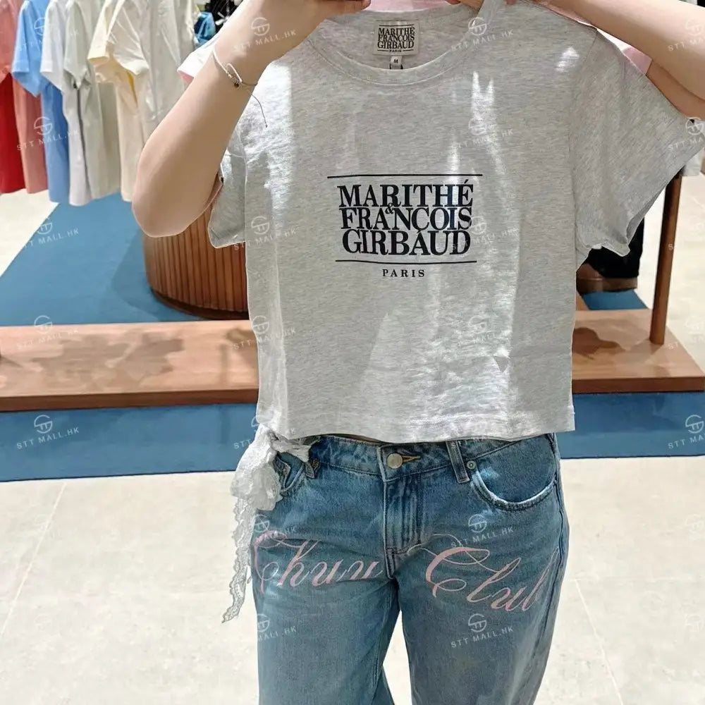 韓國 Marithe Francois Girbaud W Classic Logo Crop Tee【MD043】 Light Heather Gray / S 一般商品