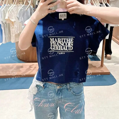 韓國 Marithe Francois Girbaud W Classic Logo Crop Tee【MD043】 Navy / S 一般商品