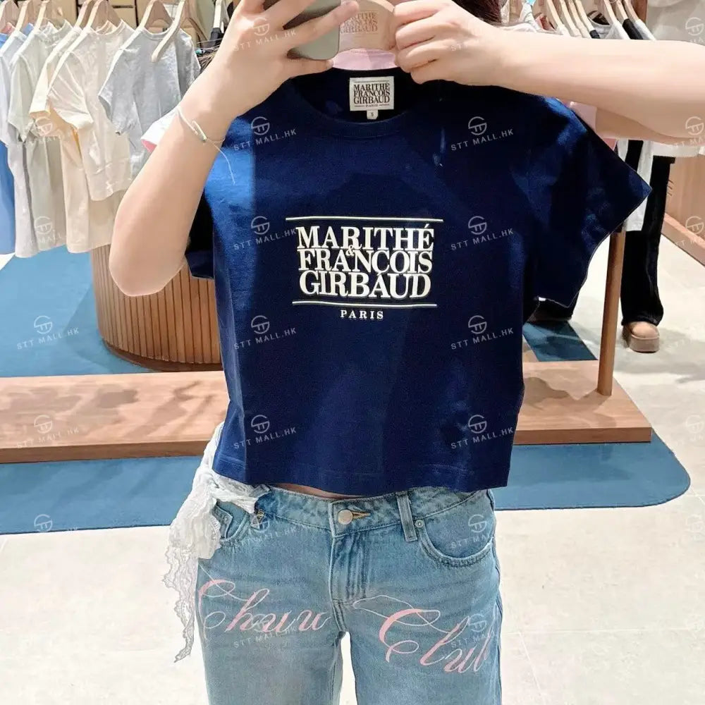 韓國 Marithe Francois Girbaud W Classic Logo Crop Tee【MD043】 Navy / S 一般商品
