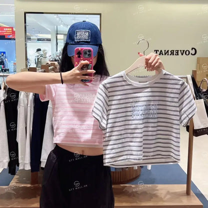 韓國 Marithe Francois Girbaud W Classic Logo Crop Tee【MD149】 Dark Navy / S 一般商品