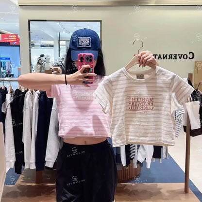 韓國 Marithe Francois Girbaud W Classic Logo Crop Tee【MD149】 Ivory / S 一般商品