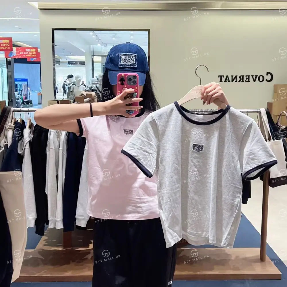 韓國 Marithe Francois Girbaud W Classic Logo Ringer Tee【MD153】 Light Heather Gray / S 一般商品