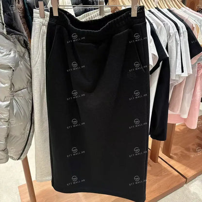 韓國 Marithe Francois Girbaud W Classic Logo Sweat Long Skirt【MD195】 Black / S 一般商品