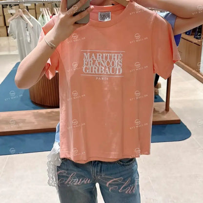 韓國 Marithe Francois Girbaud W Classic Logo Tee【MD046】 Coral Pink / S 一般商品
