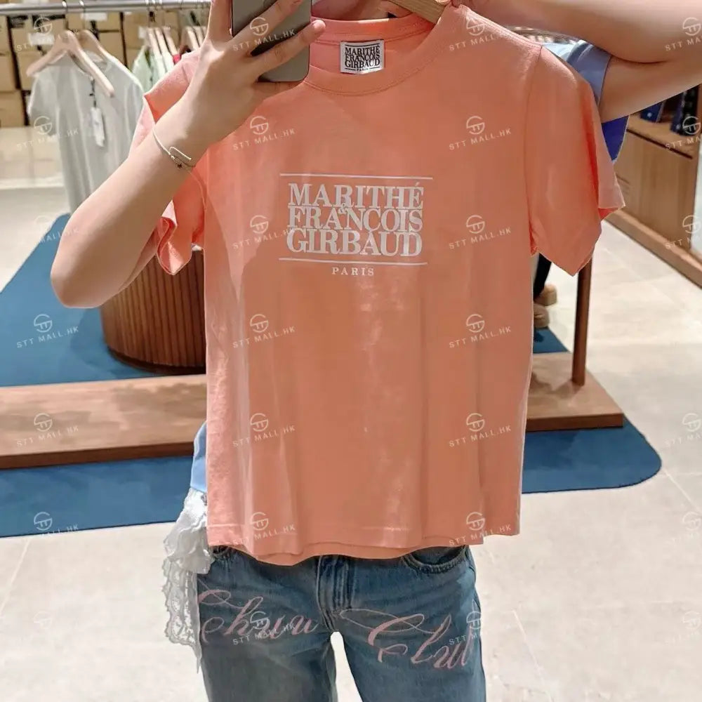韓國 Marithe Francois Girbaud W Classic Logo Tee【MD046】 Coral Pink / S 一般商品