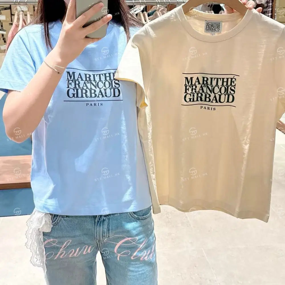 韓國 Marithe Francois Girbaud W Classic Logo Tee【MD046】 Light Beige / S 一般商品