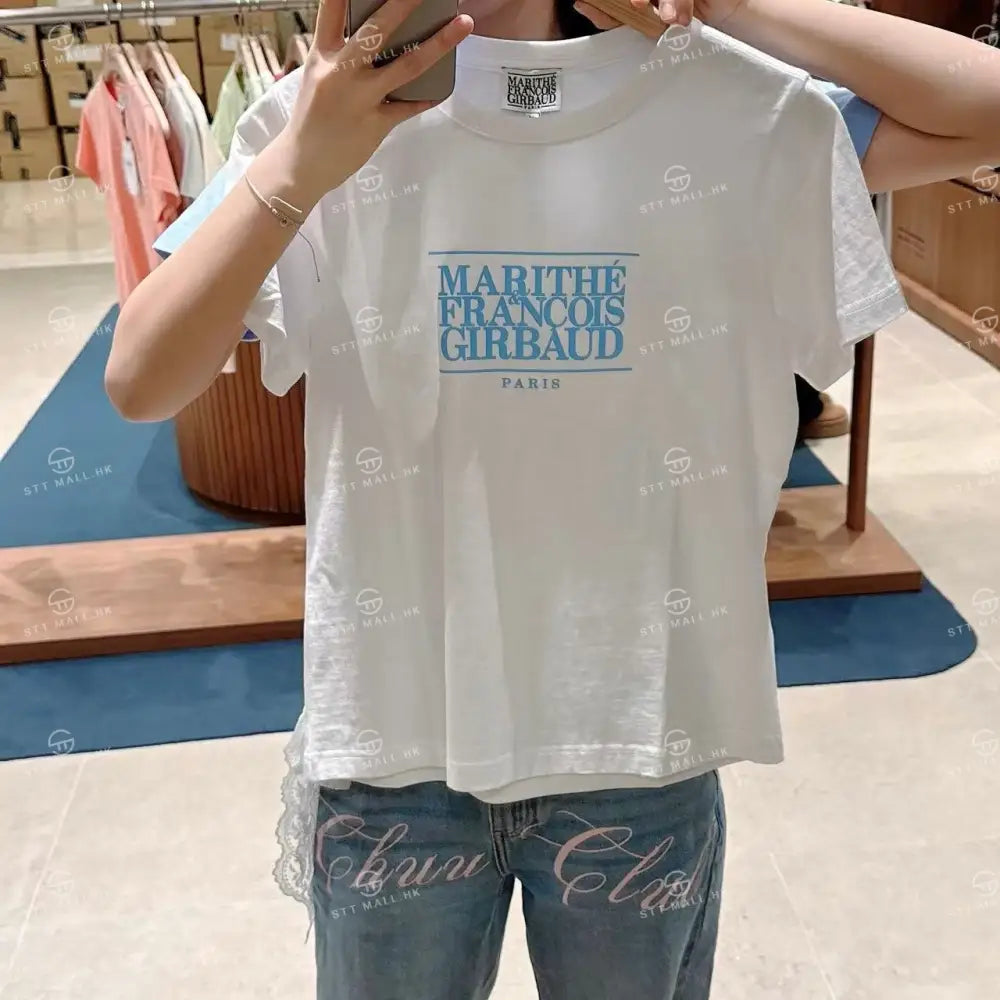 韓國 Marithe Francois Girbaud W Classic Logo Tee【MD046】 White/Sky Blue / S 一般商品