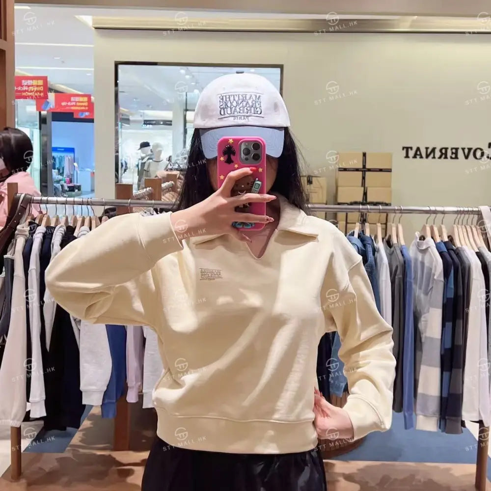 韓國 Marithe Francois Girbaud W Doodle Classic Logo Collar Sweatshirt【MD130】 Butter / S 一般商品