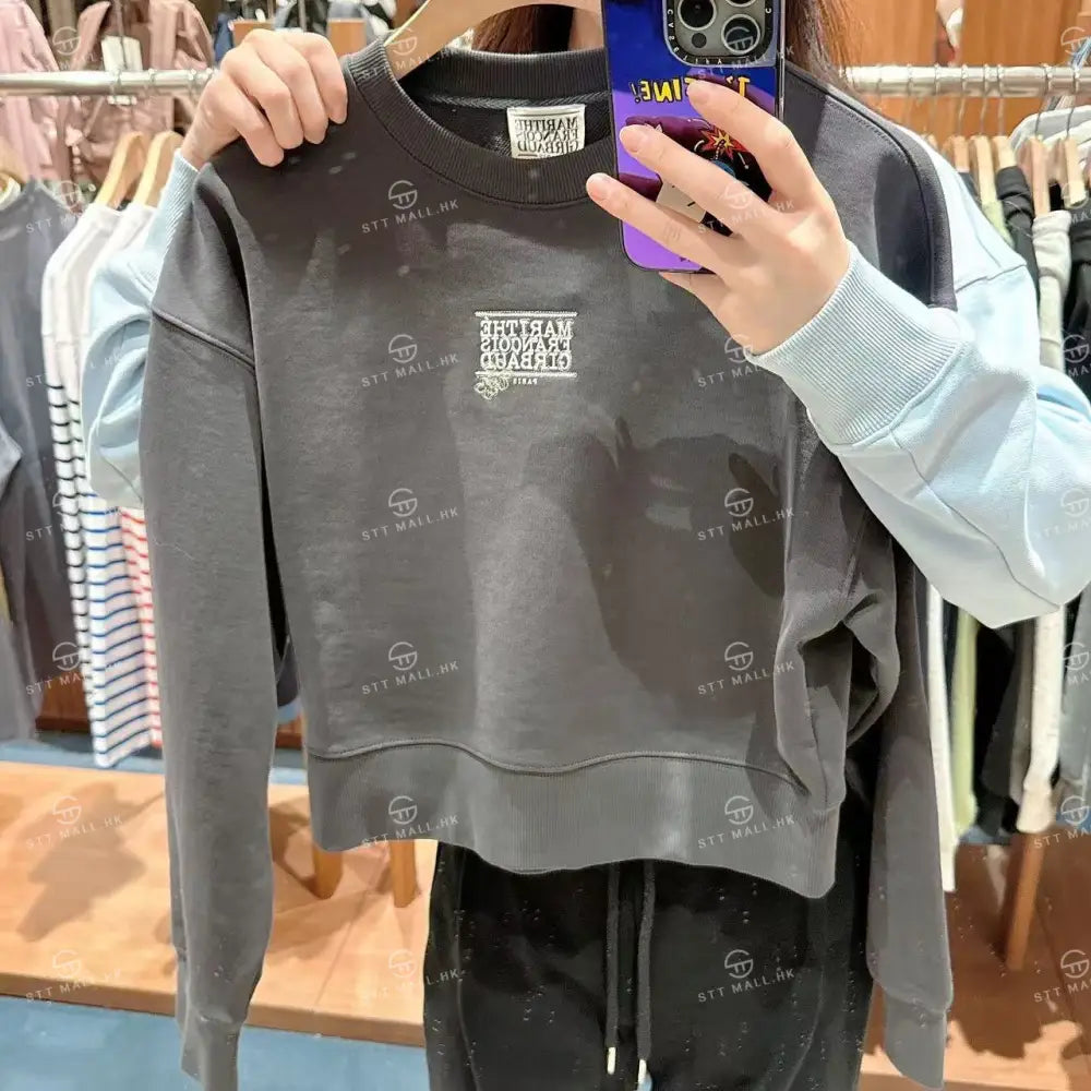 韓國 Marithe Francois Girbaud W Flower Classic Logo Crop Sweatshirt【MD188】 Charcoal / S 一般商品