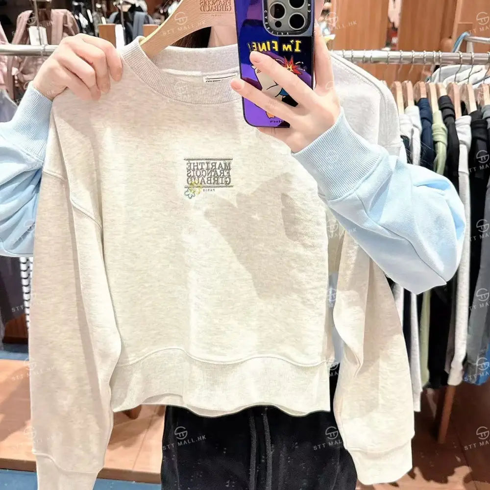 韓國 Marithe Francois Girbaud W Flower Classic Logo Crop Sweatshirt【MD188】 Oatmeal / S 一般商品