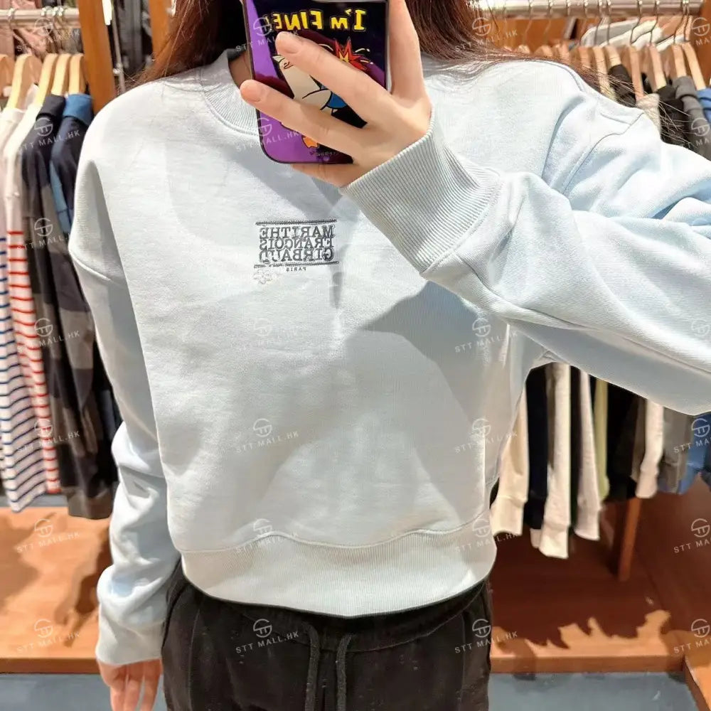 韓國 Marithe Francois Girbaud W Flower Classic Logo Crop Sweatshirt【MD188】 Sky Blue / S 一般商品