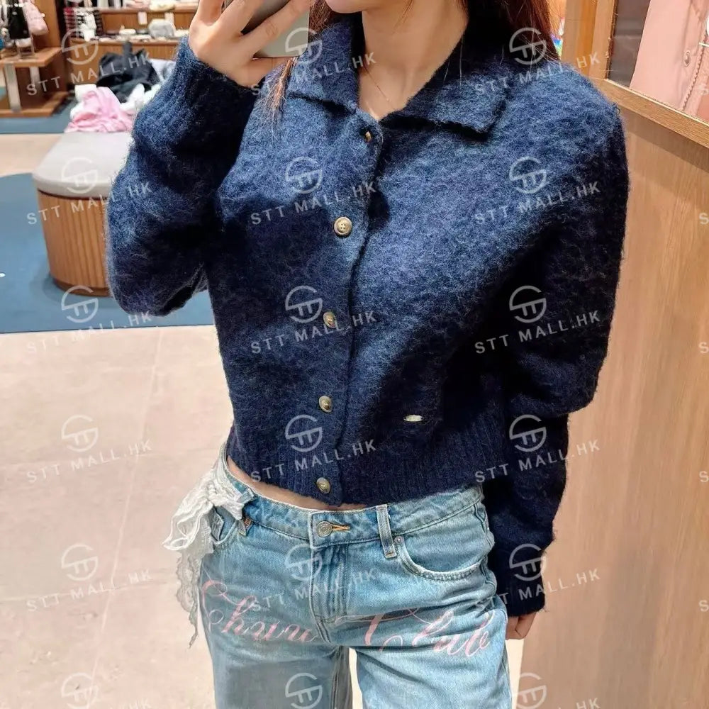 韓國 Marithe Francois Girbaud W Hairy Collar Cardigan【MD042】 Navy / S 一般商品