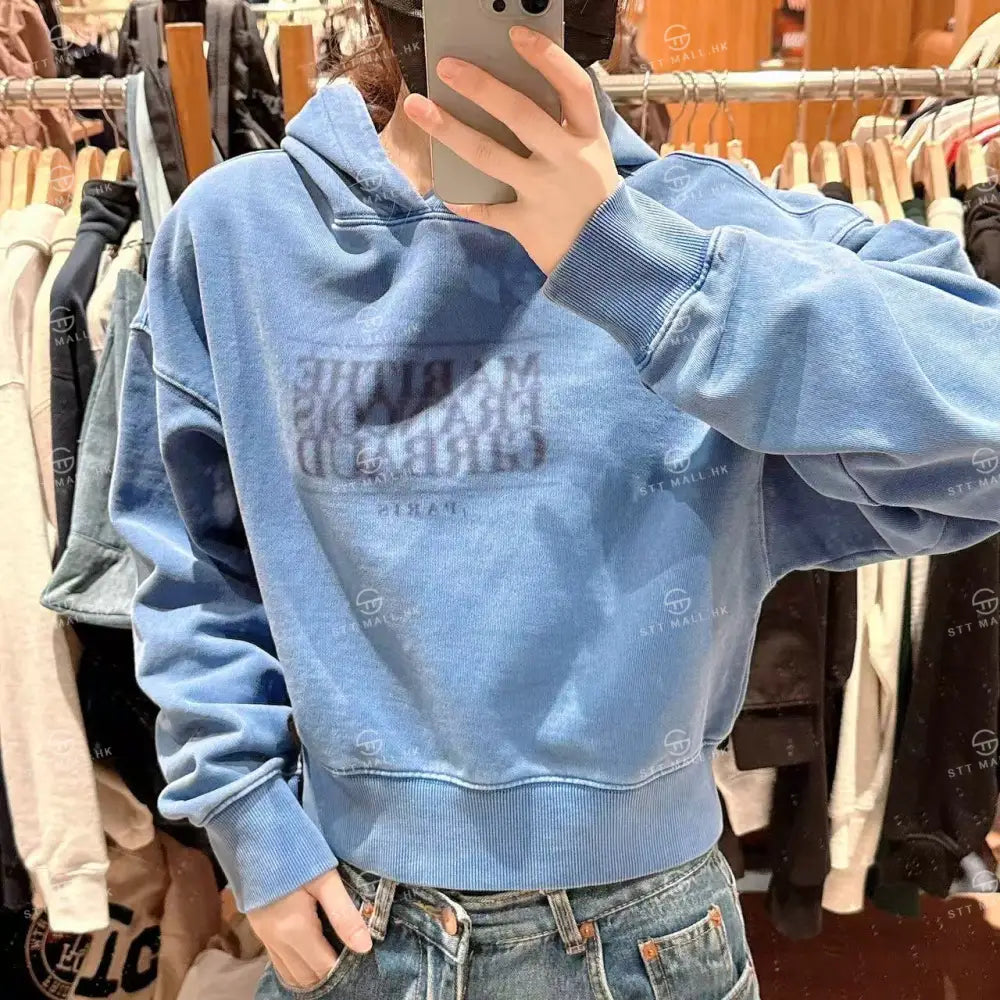 韓國 Marithe Francois Girbaud W Shadow Classic Logo Dyeing Crop Hoodie【MD148】 Blue / S 一般商品