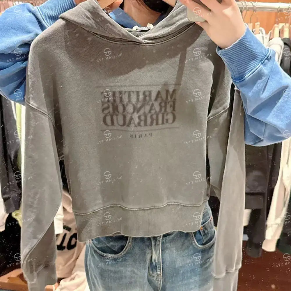 韓國 Marithe Francois Girbaud W Shadow Classic Logo Dyeing Crop Hoodie【MD148】 Charcoal / S 一般商品