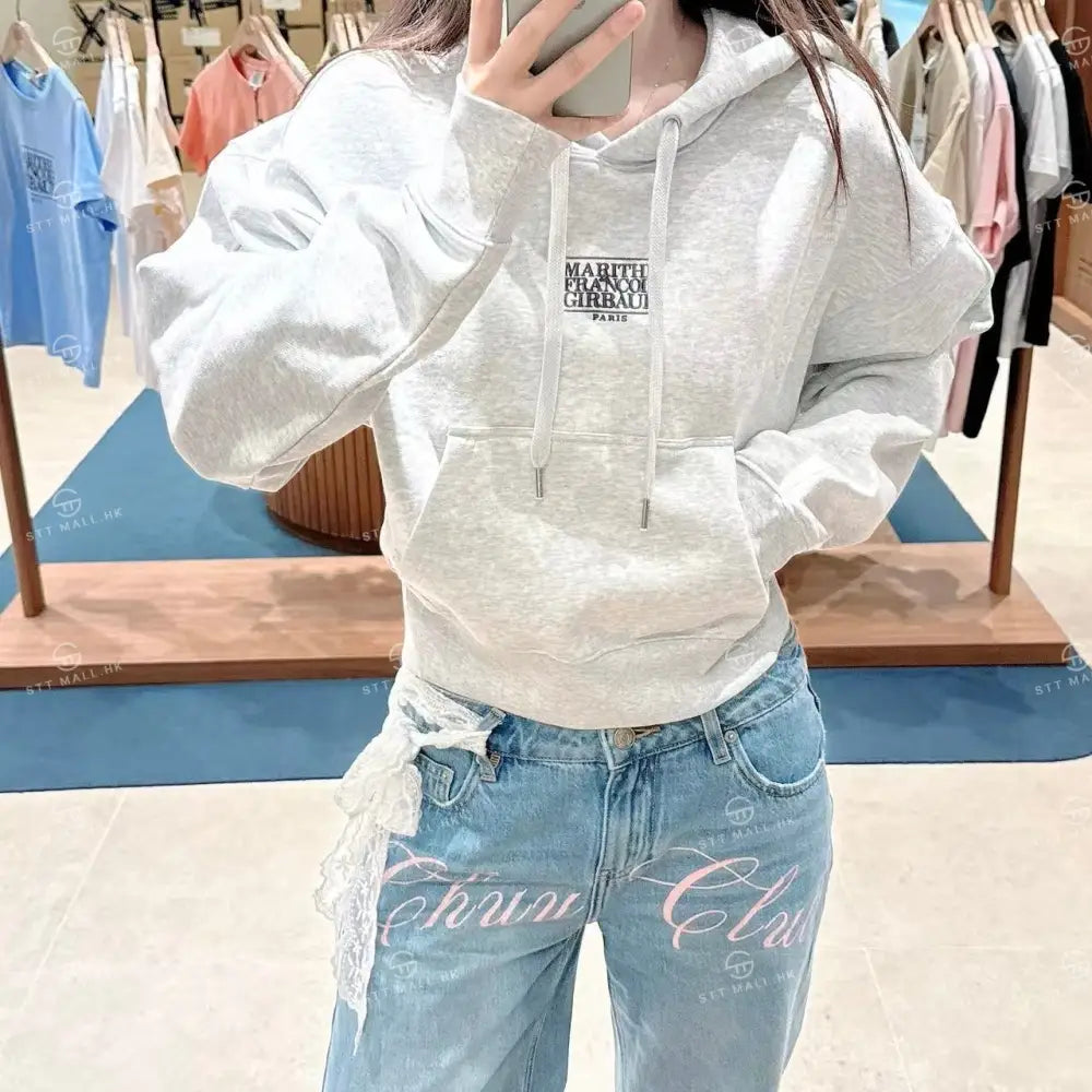 韓國 Marithe Francois Girbaud W Small Classic Logo Crop Hoodie【MD053】 Light Heather Gray / S 一般商品