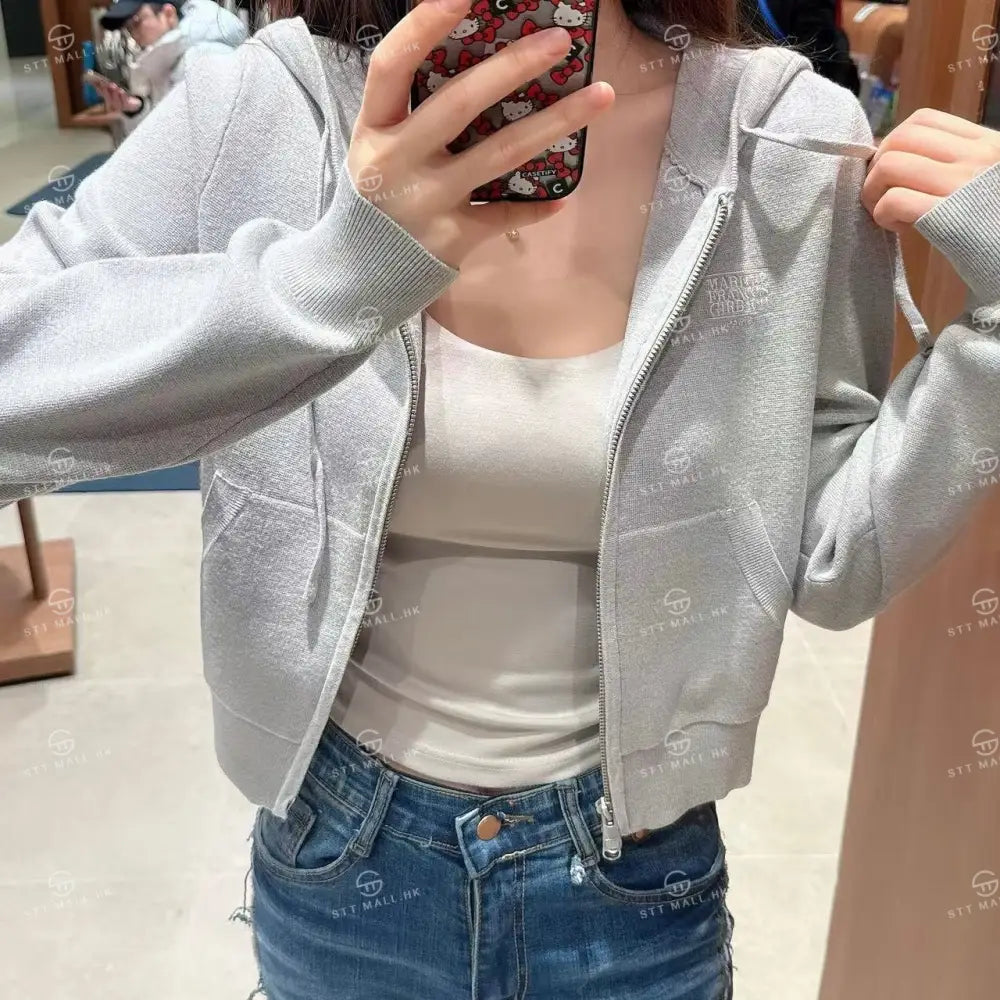 韓國 Marithe Francois Girbaud W Small Classic Logo Crop Knit Hoodie Zipup【MD091】 一般商品