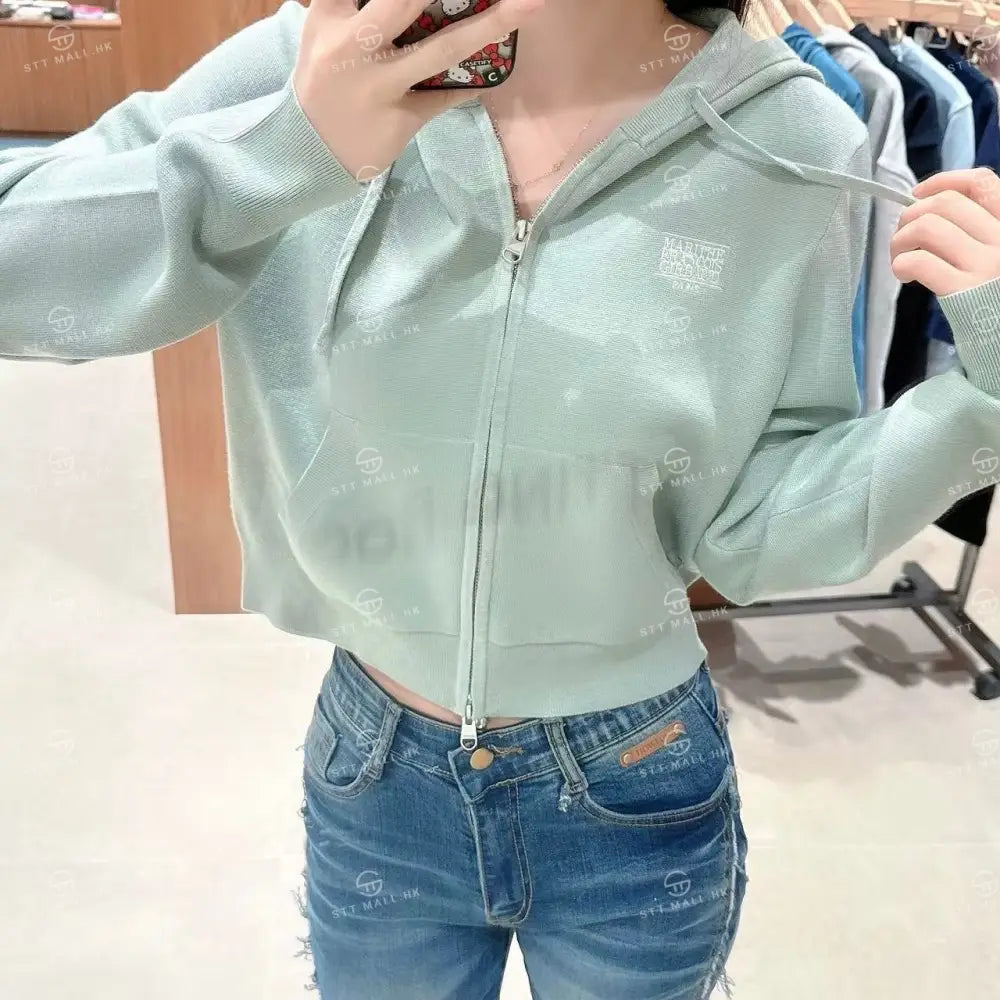 韓國 Marithe Francois Girbaud W Small Classic Logo Crop Knit Hoodie Zipup【MD091】 一般商品