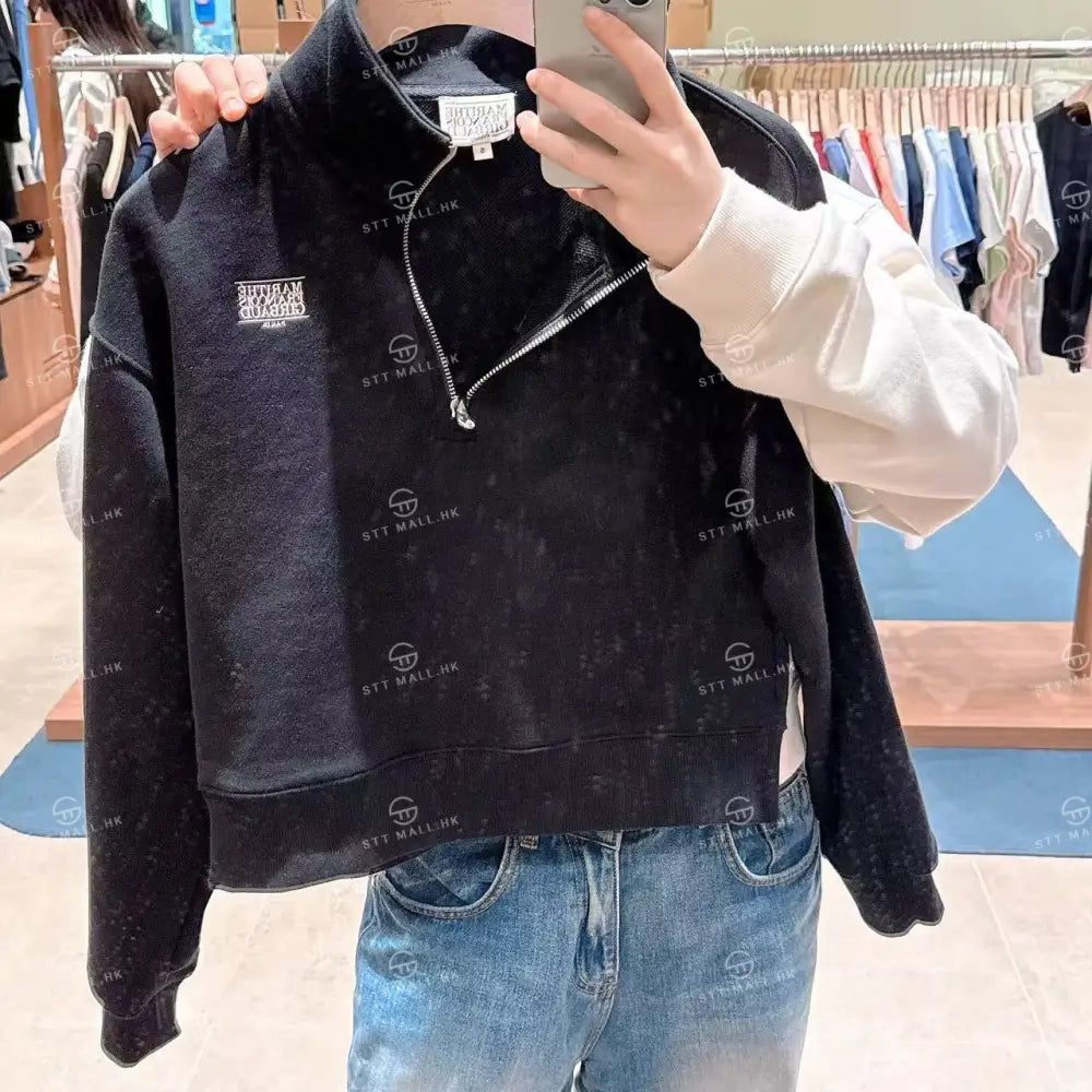 韓國 Marithe Francois Girbaud W Small Classic Logo Half Zipup Crop Sweatshirt【MD135】 一般商品