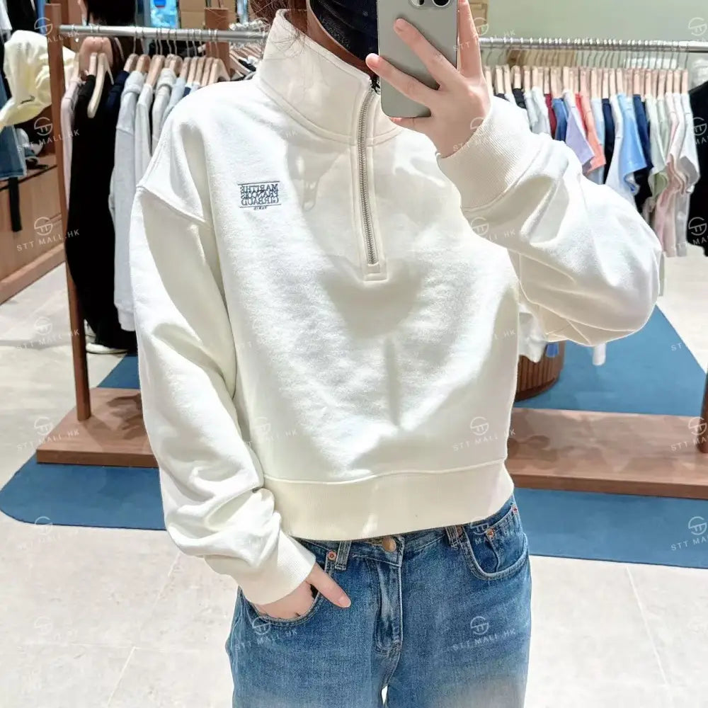 韓國 Marithe Francois Girbaud W Small Classic Logo Half Zipup Crop Sweatshirt【MD135】 一般商品
