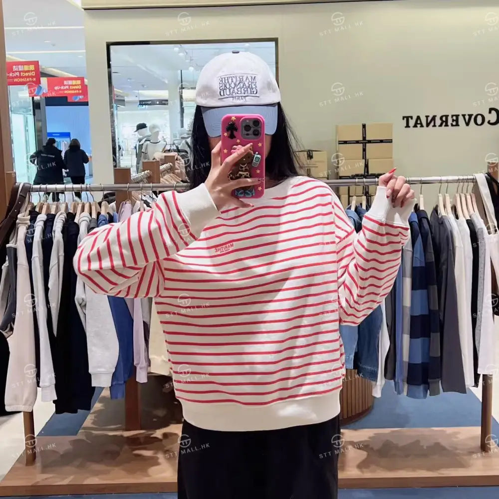 韓國 Marithe Francois Girbaud W Stripe Boatneck Crop Sweatshirt【MD178】 一般商品