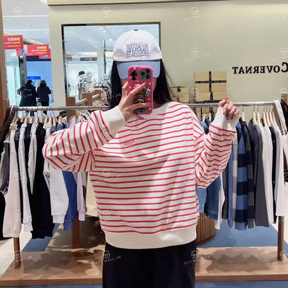 韓國 Marithe Francois Girbaud W Stripe Boatneck Crop Sweatshirt【MD178】 一般商品