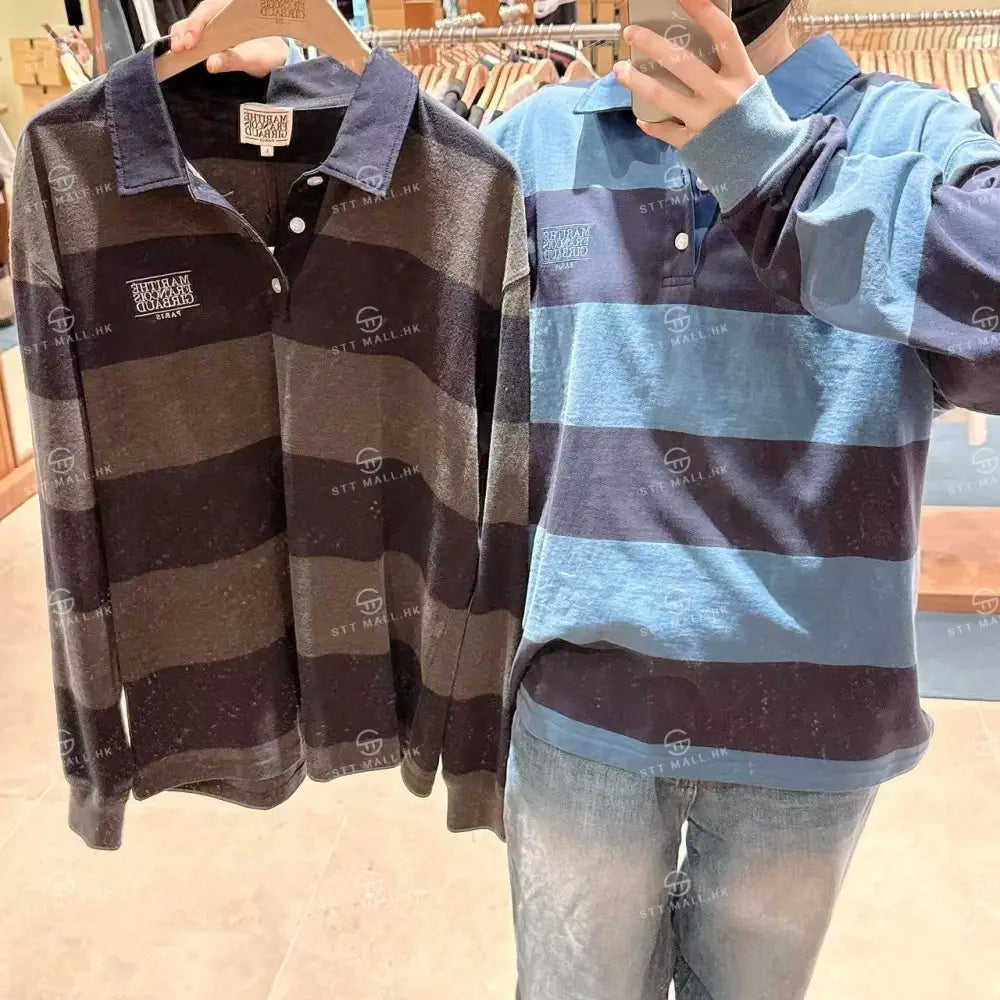 韓國 Marithe Francois Girbaud Washed Denim Collar Long Sleeve Tee【MD139】 Charcoal / S 一般商品