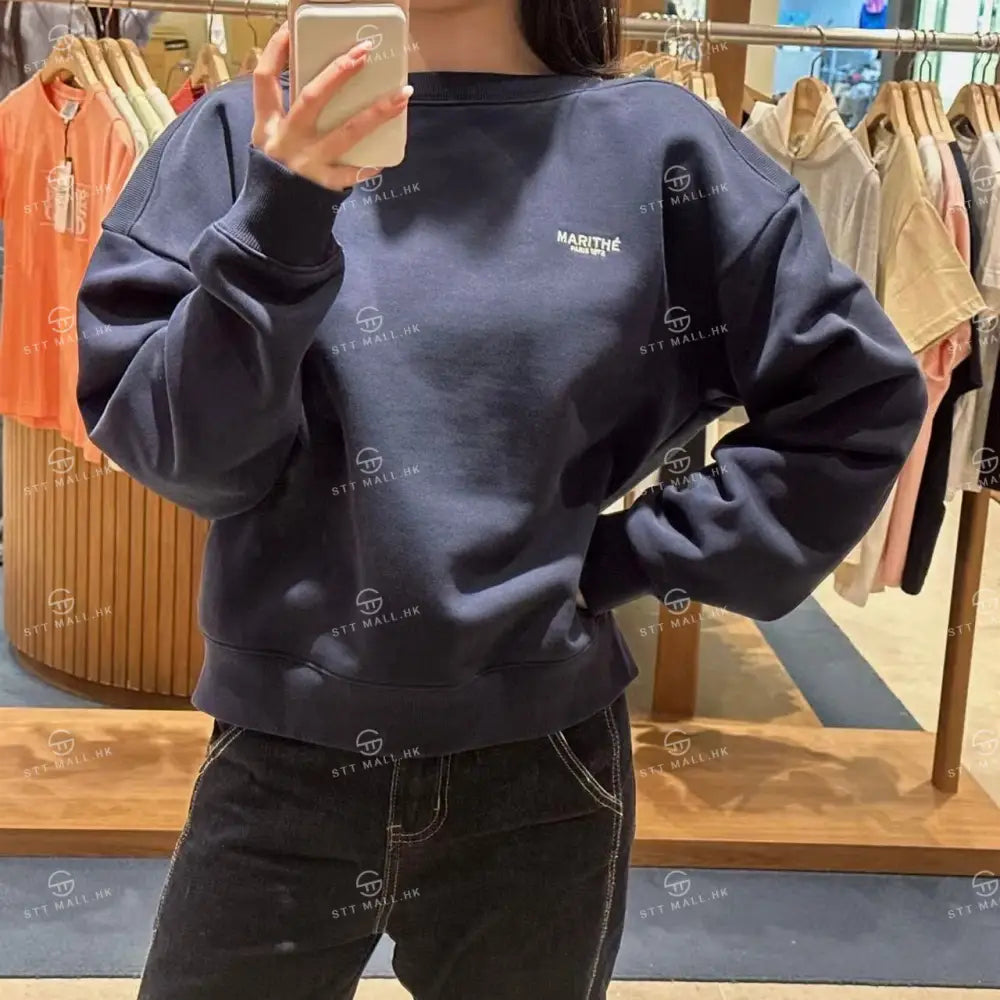 韓國 Marithe Francois Girbaud Women’s Boat Neck Oversized Sweatshirt【MD083】 Navy / S 一般商品